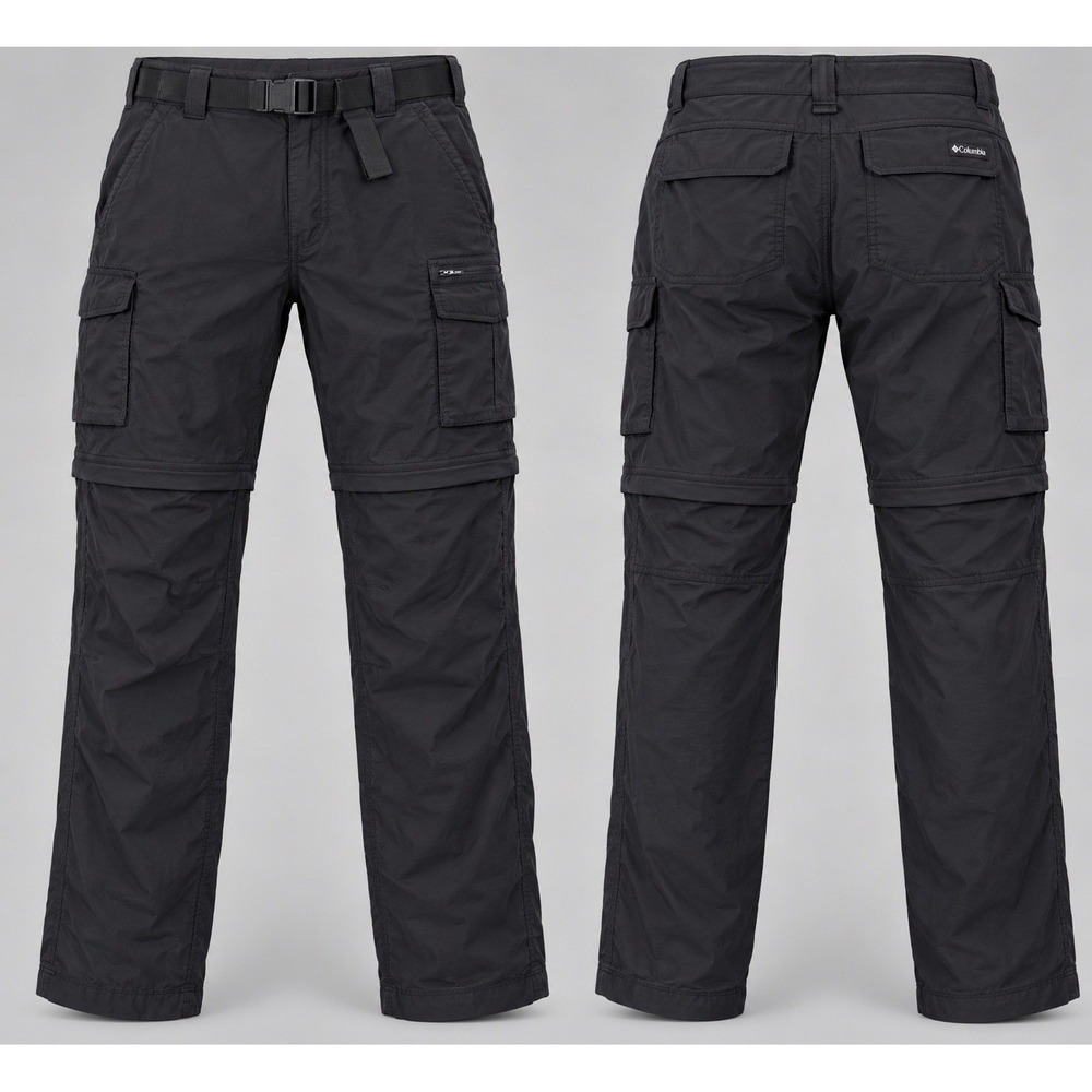 NWT Columbia convertible Pant men 38x36 Cargo Silver Ridge  Nylon belted black